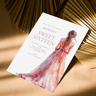 Invitation Fille en rose Gown Sweet 16 Anniversaire