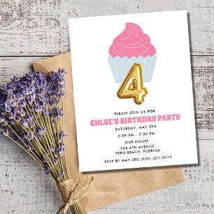 Invitation Fille enfant Cupcake 4e fête d'anniversaire