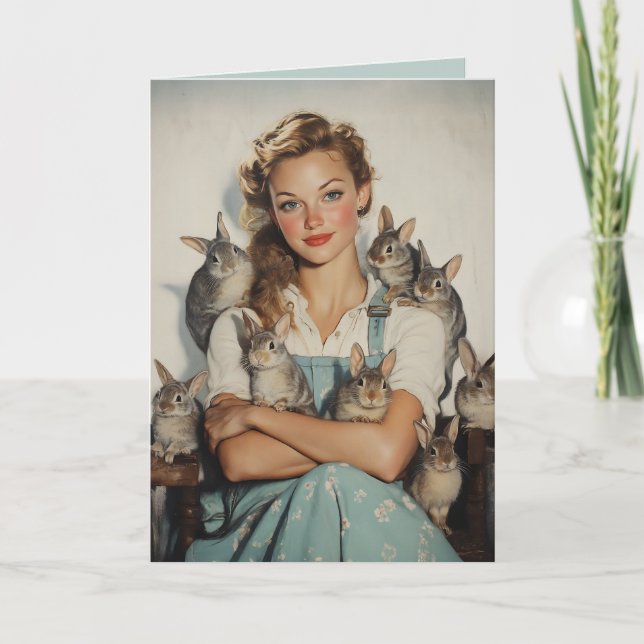 Invitation Fille entourée de lapins (Devant)