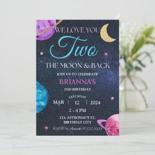 Invitation Fille Espace Extérieur 2e Anniversaire Deux La Lun