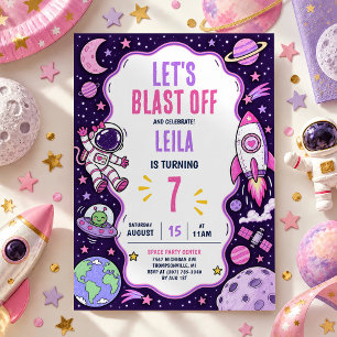 Invitation Fille Espace Extérieur Anniversaire Rose Violet Fê
