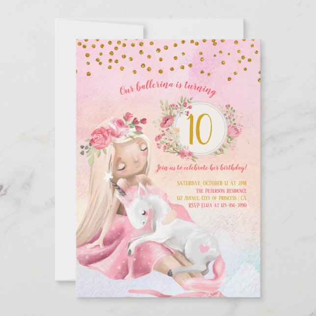Invitation Fille Et Bébé Unicorne Fête D'Anniversaire (Devant)
