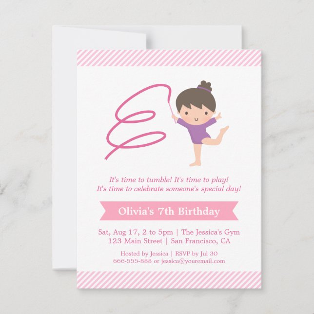 Invitation Fille et ruban Gymnastique Anniversaire de enfant (Devant)