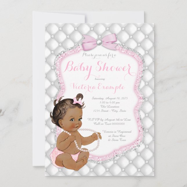 Invitation Fille ethnique Baby Shower Perle Rose (Devant)