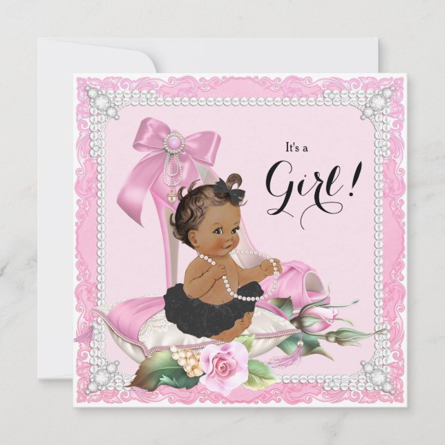 Invitation Fille ethnique perle Baby Shower chaussure à talon (Devant)