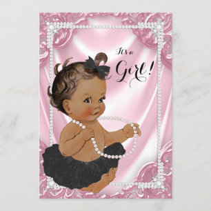Invitation Fille ethnique Perle Rose Tutu Baby Shower