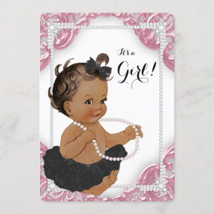 Invitation Fille ethnique rose tutu noir Baby Shower