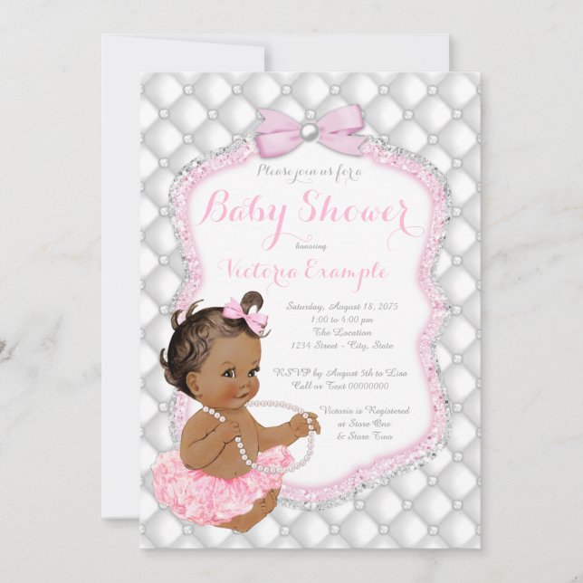 Invitation Fille ethnique tutu rose Baby Shower perle (Devant)