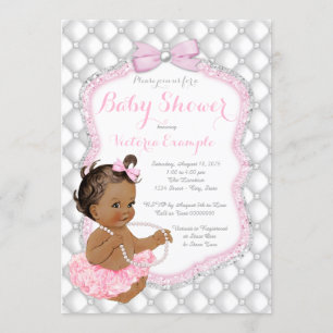 Invitation Fille ethnique tutu rose Baby Shower perle