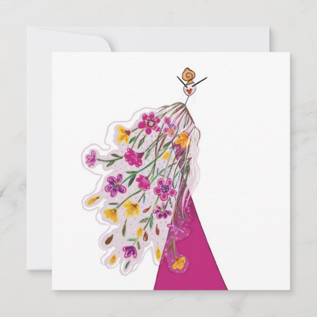 Invitation Fille Fairy in Floral Dress Fashion Illustration (Devant)