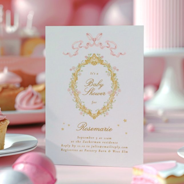 Invitation Fille Fairytale Princess Stars Bow Baby shower ros (Créateur téléchargé)