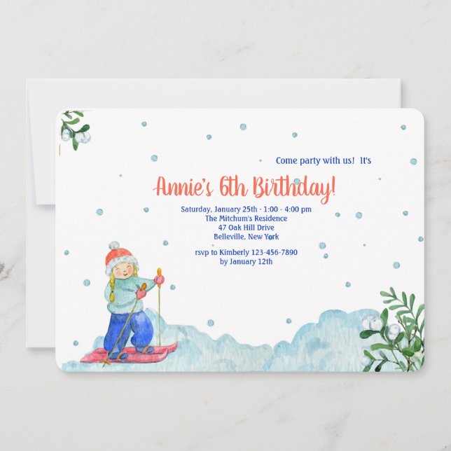 Invitation Fille faisant du sport d'hiver (Devant)