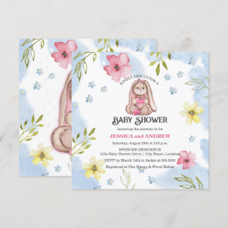 Invitation Fille Fantaisiste Lapin Baby Shower