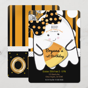 Invitation Fille fantôme Boo Halloween un 1er anniversaire