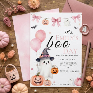 Invitation Fille Fantôme Coquette Rose 1er Anniversaire