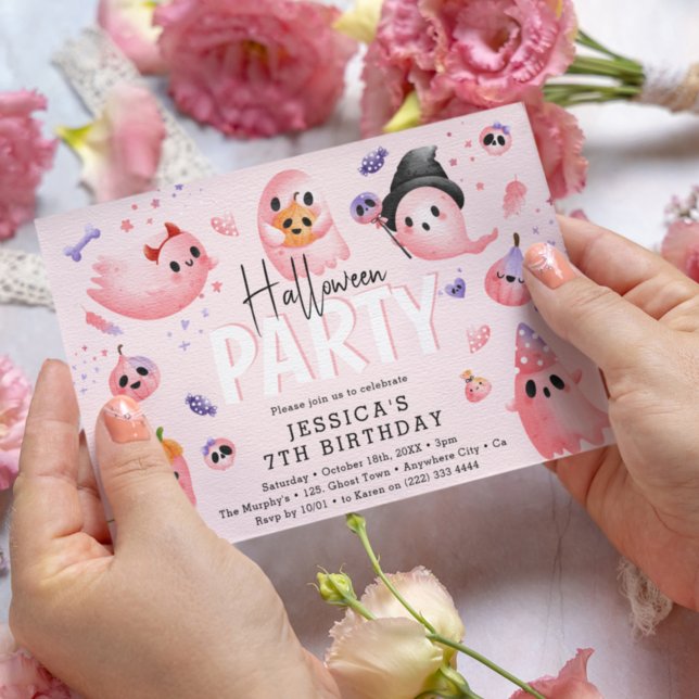 Invitation Fille fantôme effrayant rose Anniversaire Hallowee (Créateur téléchargé)