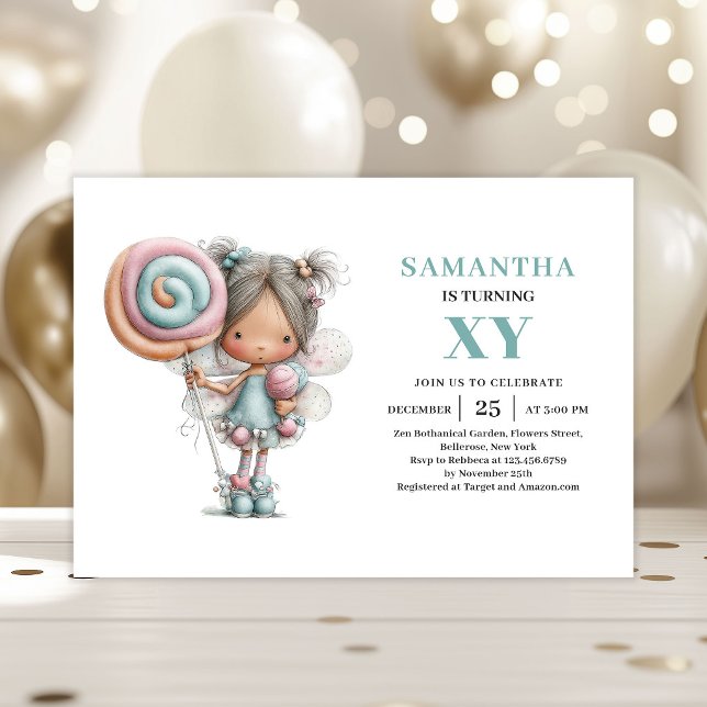 Invitation Fille Fée 6ème Anniversaire Fantaisiste Mignon Pas (Fairy Girl 6th Birthday Whimsical Cute Pastel invitation)