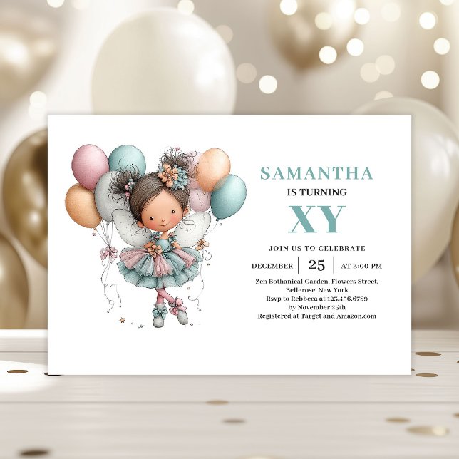 Invitation Fille Fée 7ème Anniversaire Fantaisiste Pastel Mig (Fairy Girl 7th Birthday Whimsical Pastel Cute invitation)