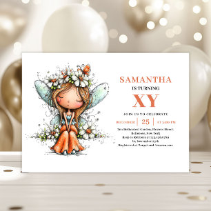 Invitation Fille Fée Capricieuse 4ème Anniversaire Floral Pas