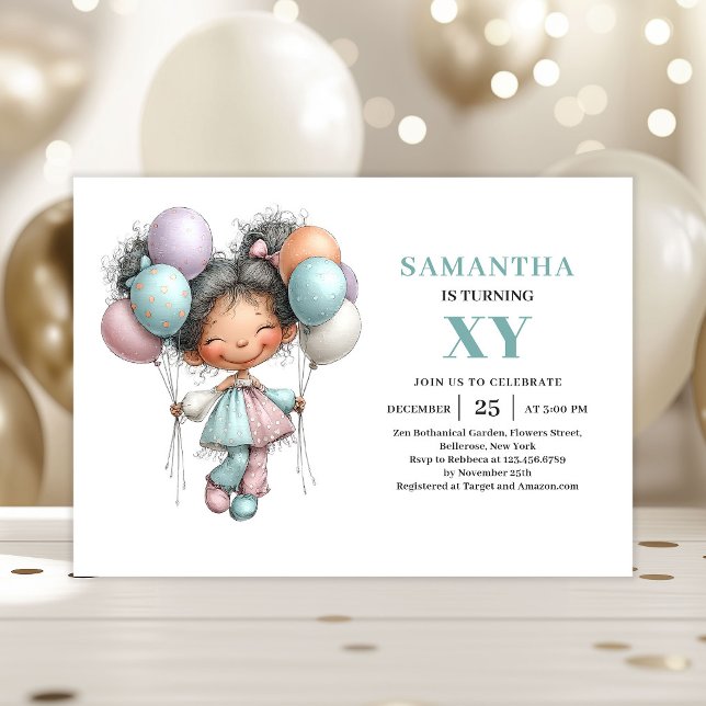 Invitation Fille Fée Fantaisiste 2ème Anniversaire Pastel Dou (Whimsical Fairy Girl 2nd Birthday Pastel Cute invitation)