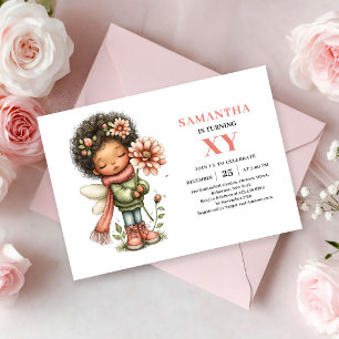 Invitation Fille Fée Fantaisiste 4ème Anniversaire Rougeur Pa