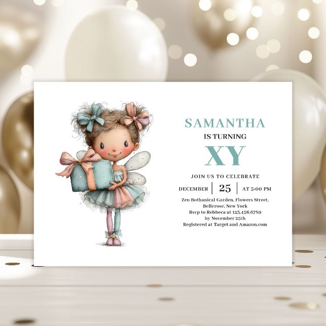 Invitation Fille Fée Magique 7e Anniversaire Pastel Caprice (Magical Fairy Girl 7th Birthday Pastel Whimsy invitation)