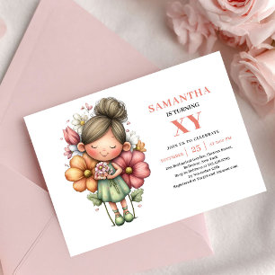 Invitation Fille Fée Magique Anniversaire Rose Floral Blush