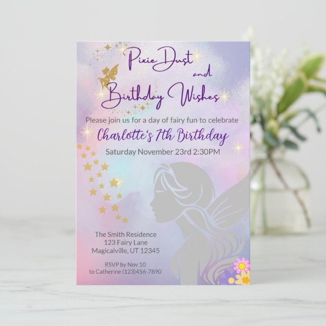 Invitation Fille Fée Whimsical Anniversaire (Debout devant)