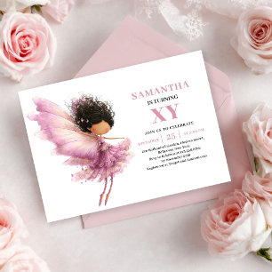 Invitation Fille Féerique Magique Anniversaire Rose Doré Flor