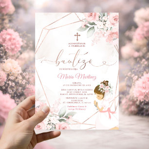 Invitation Fille Fiesta Rose Gold Mexicaine Bautizo rose Flor