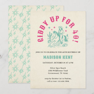Invitation Fille-fille rose turquoise Giddy Up 40e anniversai