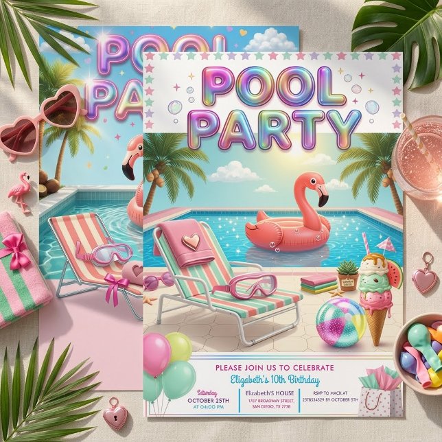 Invitation Fille Flamant Pastel pour une Fête d'anniversaire  (Créateur téléchargé)
