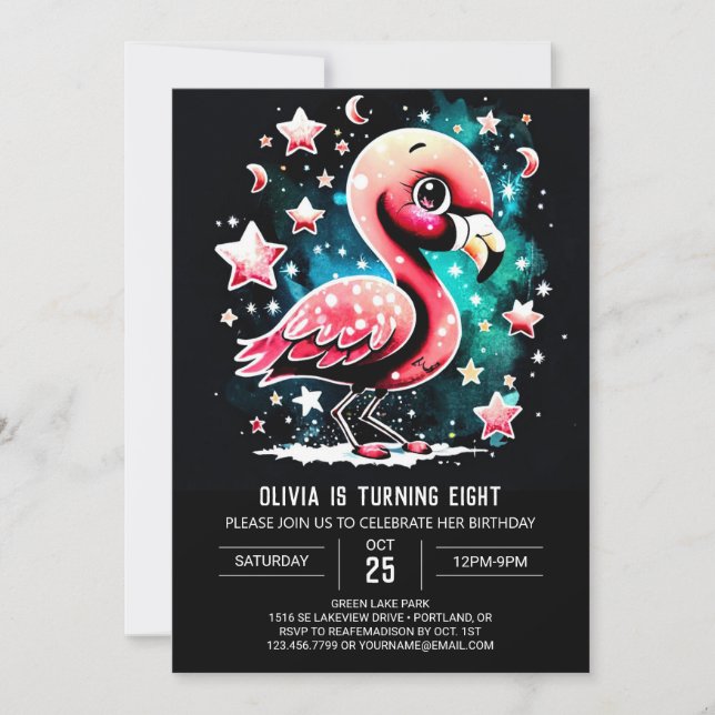Invitation Fille Flamant rose Custom Anniversaire (Devant)