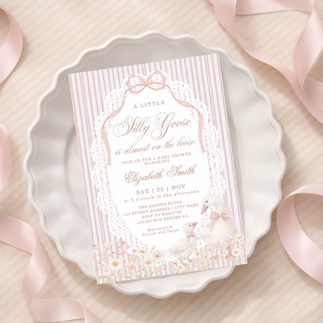 Invitation Fille Fleur Fête de Bébé Oie Ridicule  (Créateur téléchargé)