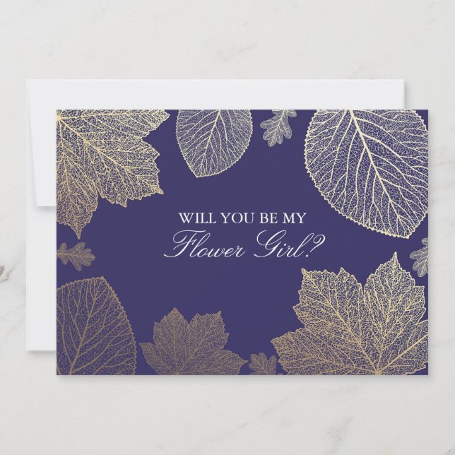 Invitation Fille Fleur Mariage Navy Automne Or (Devant)