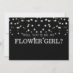 Invitation Fille Fleur Noir Pailleté Mignonne Seras-Tu Ma Dem