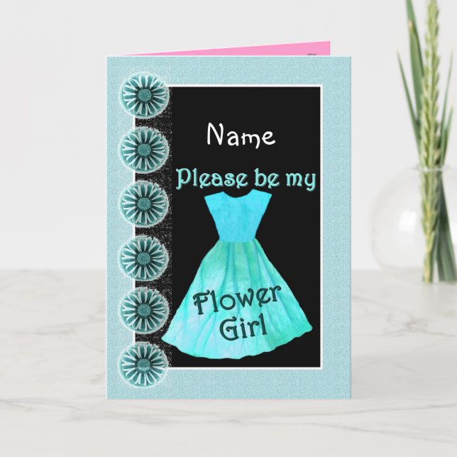 Invitation Fille Fleur NOM Robe BLEU TURQUOISE (Devant)