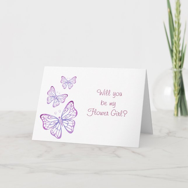 Invitation Fille Fleur Papillon Classe Rose Mauve Violet (Devant)