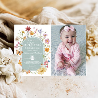 Invitation Fille Fleur sauvage 1er anniversaire