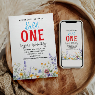 Invitation Fille fleur sauvage 1ère fête d'anniversaire