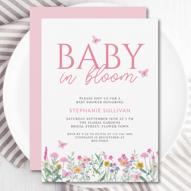 Invitation Fille Fleur Sauvage Baby Shower  (Créateur téléchargé)