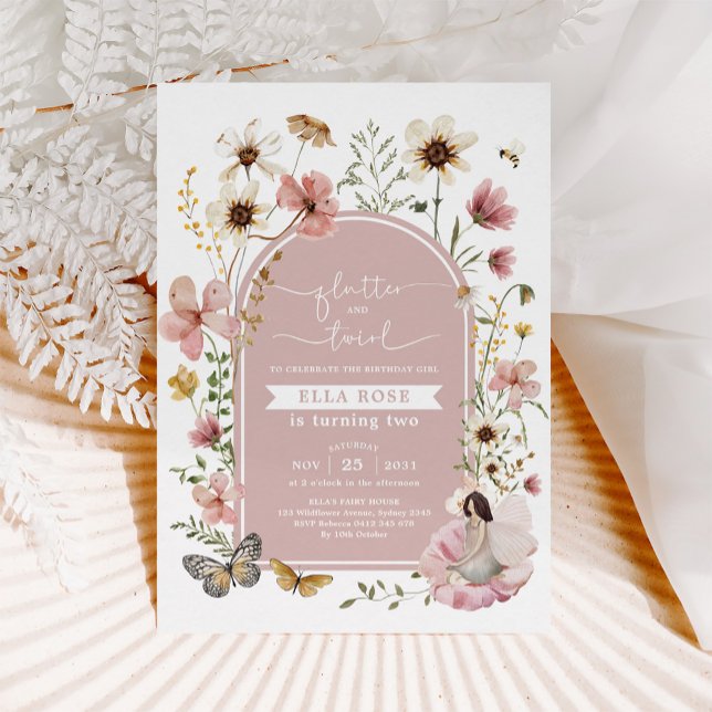 Invitation Fille Fleur sauvage de la fée Blush Boho Muted Bir (Créateur téléchargé)