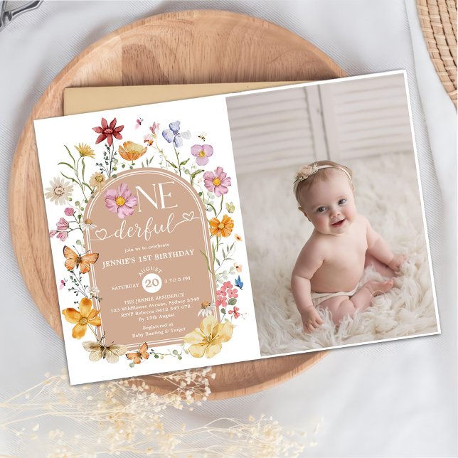 Invitation Fille Fleur sauvage Onederful 1er anniversaire de  (Créateur téléchargé)