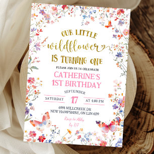 Invitation Fille Fleur Sauvage Rose 1er Anniversaire