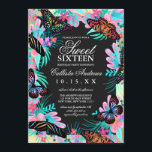 Invitation Fille Fleurs papillon Feuille Aquarelle douce 16<br><div class="desc">Cette invitation à la fête d'anniversaire élégante et féminine en sweet sixteen est parfaite pour le 16ème anniversaire de votre fille. Il est doté de papillons noirs et colorés modernes et artistiques sur des fleurs et des feuilles d'aquarelle peints à la main et d'une épaisse bordure en or avec arrière...</div>
