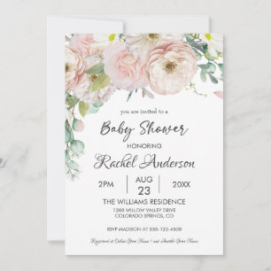 Invitation Fille Floral verdure Baby shower pastel doux 