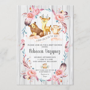 Invitation Fille florale de baby shower d'animaux de région