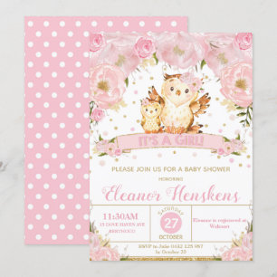 Invitation Fille florale d'invitation de baby shower de hibou