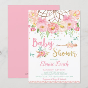 Invitation Fille florale rose de receveur de rêve de baby