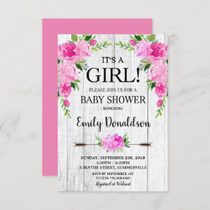Invitation Fille florale rose d'invitation de baby shower de